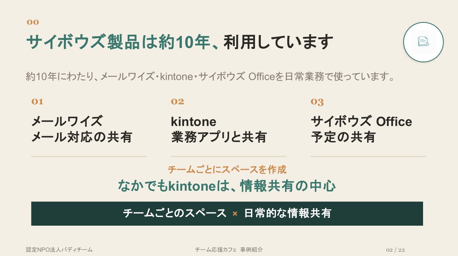 サイボウズ製品は約10年、利用しています（バディチーム様発表資料）